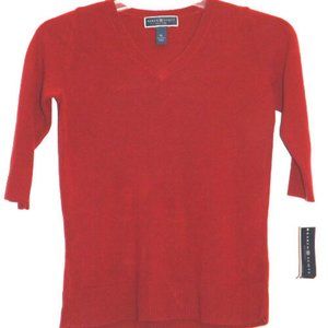 Karen Scott Red Knit V-Neck 3/4 Sleeves Sweater Petites Pl Pullover 100% Acrylic